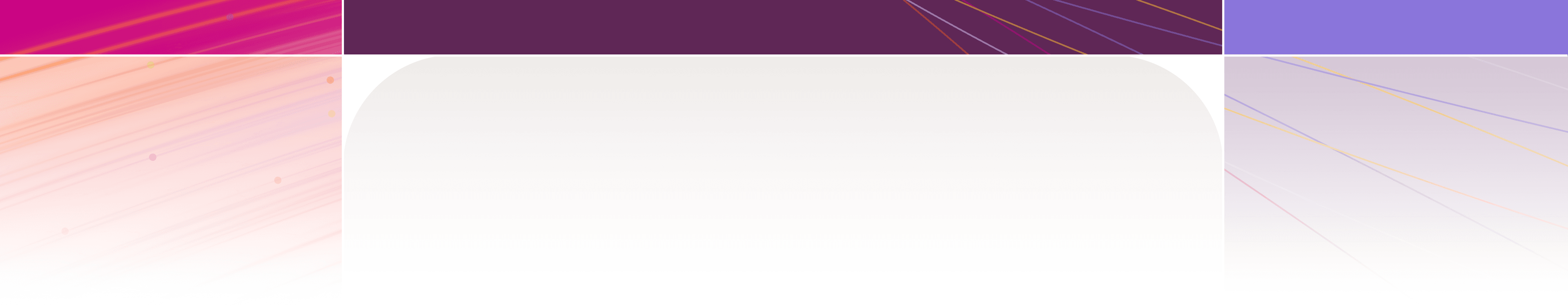 Abstract background: rounded white panel flanked by pink-orange and lavender gradients, topped with a dark purple strip, all containing diagonal lines.