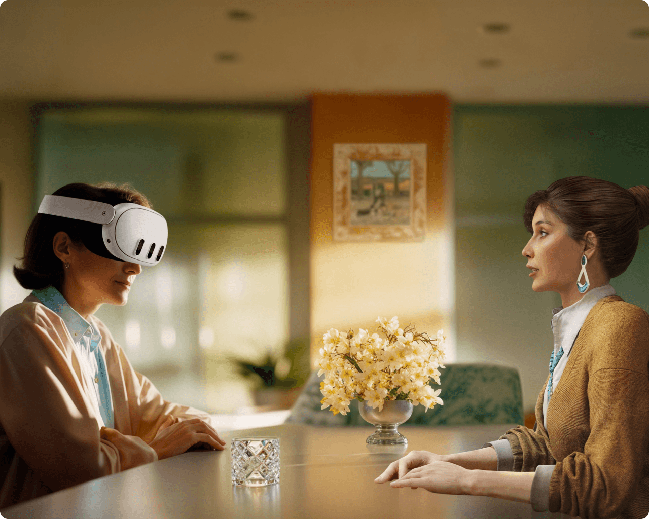 Image de deux personnes dans une simulation virtuelle.